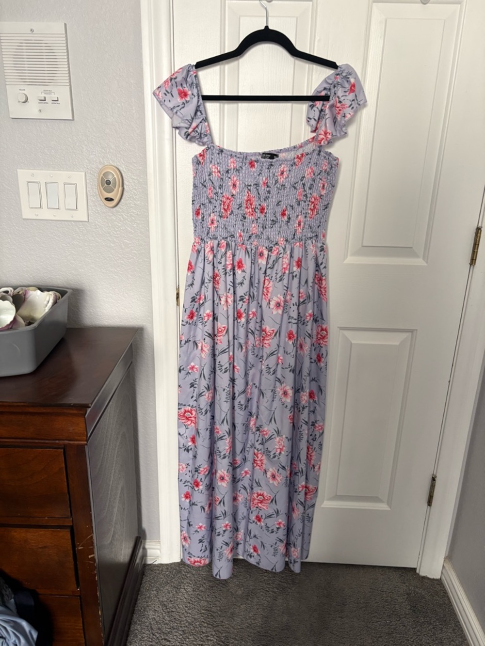 Lavender Floral Maxi Dress with Pink Roses